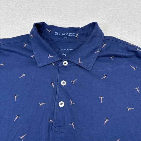 B Draddy Polo Shirt Mens Size Medium Blue Sunbathing Print Stretch Cotton Golf - Picture 5 of 10